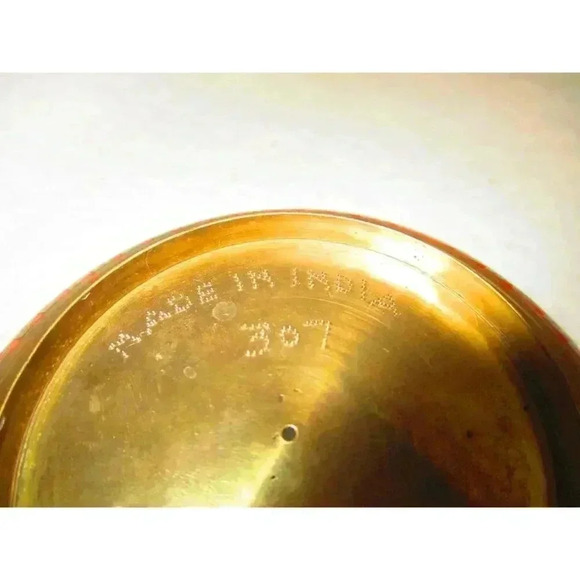 Enameled brass jar with lid, etched painted‎ India Trinket keepsake colorful red - Picture 4 of 7